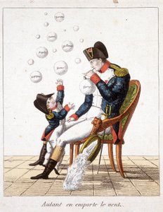 Borte med vinden: Napoleon lager såpebobler fra Toscana, Sveits, Holland, Napoli, Roma, Spania og Europa - i "" Napoleon 1st, karikaturer, dummy-samling"", ca. 1814 av Unknown artist