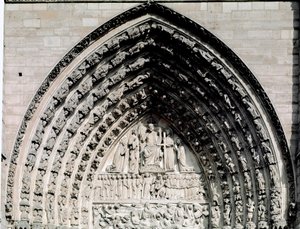 Gotisk kunst: detalj av den sentrale portalen til Cathedrale Notre Dame de Paris av Unknown artist