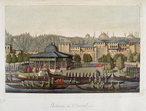 Ottomanernes regjering: publikum ved admiralen - i "" Den gamle og moderne drakten"" av Ferrario, ed Milan av Unknown artist