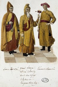 Grand Lama og Lama Lao-Tseu (?) besøker domstolen i Beijing - gravering av Unknown artist