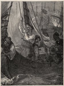 Gresk uavhengighetskrig 1821 - 1829: Konstantin (Konstantin) Kanaris (Konstantinos Canaris) brenner flaggskipet til den tyrkiske flåten før Chios av Unknown artist