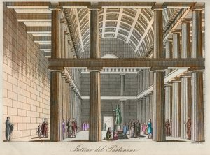 Greek civilization - Ideal reconstruction of the Parthenon at Athens - engraving from “” Usi e Costumi di Tutti i i Popoli dell