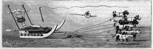 Grønlandsutstilling ved Geography Society, Paris: sledemodell produsert av eskimoer. Gravering i "" Nature: gjennomgang av vitenskapene og deres anvendelser på kunst og industri "" av 16. februar 1889. av Unknown artist