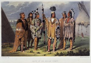 Gruppe av seks indiske høvdinger - i "" Vandring av en kunstner blant indianerne i nord-Amerika"" av Paul Kane, Longmans & Roberts, London av Unknown artist