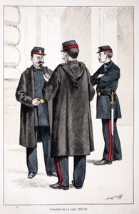 Fredens voktere (1871-1873). Etsning i farger, for illustrasjon "" History of the corps of peacekeepers""" bok utgitt i regi av Louis Lepine (1846-1933) prefekt for politiet på Seinen, av Alfred Rey (1864-?) og Louis Feron av Unknown artist
