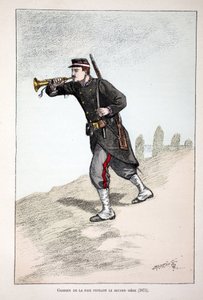 Fredens voktere under Pariserkommunens andre sete (1871). Etsning i farger, for illustrasjon "History of the Corps of Peacekeepers""" bok utgitt i regi av Louis Lepine (1846-1933), prefekt for politiet på Seinen, av Unknown artist