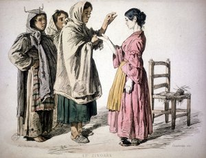 Sigøynerlesing i hånden - i "" Custom of the Kingdom of Napoli"", De Bourcard av Unknown artist