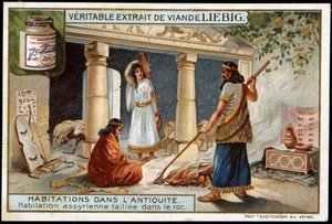 Bosteder i antikken: Assyrisk bolig hugget i fjellet (Mesopotamia) - Liebig-kromolitografi av Unknown artist