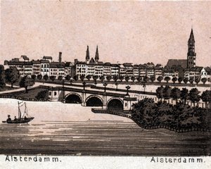 Hamburg (Hamburg), Tyskland: utsikt over Alsterdamm. i "" Verden illustrerer 168 visninger"" Udatert (slutten av 1800-tallet) av Unknown artist