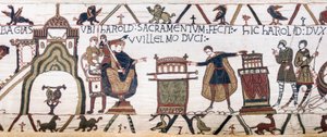 Harold sverger en hellig ed til William i Bayeux, Bayeux Tapestry (ullbroderi på lin) av Unknown artist