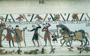 Harold, som kom for å informere hertugen av Normandie Vilhelm Erobreren (1027-1087) om at han ville bli etterfølger til Englands krone ved døden til Edward Bekjenneren, ble tatt til fange av grev Guy de Ponthieu. Hertugen av Normandie sendte utsendinger ti av Unknown artist