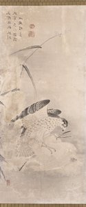 Hawks And Prey (blekk på papir) av Unknown artist