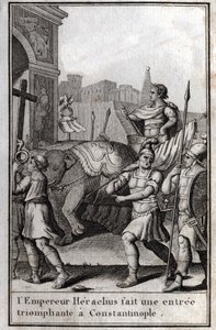 Heraclius I (Flavius Heraclius, Herakleios (ca. 575-610/641), bysantinsk keiser, gjorde en triumferende inngang til Konstantinopel. Han klatret på en vogn som ble nådd av fire elefanter og brakte foran seg det sanne kors (det hellige kors) som var tatt fra av Unknown artist