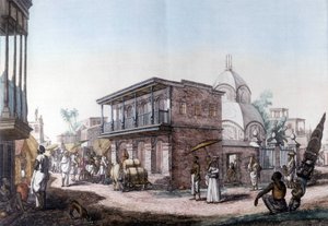 Hinduiske bygninger: gate i byen Calcutta (Kolkata), India. av Unknown artist