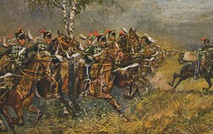 Historisk postkort med krigsmotiv, angrep på prøyssiske tropper, Tyskland av Unknown artist