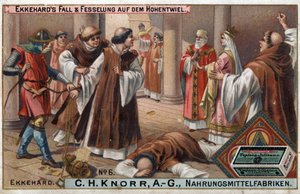 Historien til Ekkehard IV av St. Gallen (St. Gallen) eller Eckhard, Eckhart (980 -1057) erudit og latinsk poet. Ekkehards fall og dets chings ved Hohentwiel. av Unknown artist
