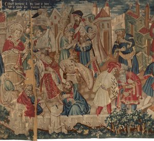 Historien om Saint Piat og Saint Eleuthère, scene 4: Hirineus ødelegger idolet til Tournai-folket av Unknown artist