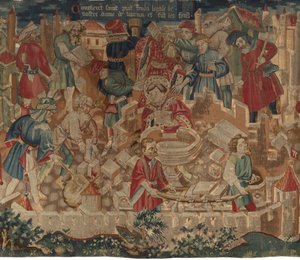 Historien om Saint Piat og Saint Eleuthère, Scene 5: Hvordan den hellige Piat grunnla Vår Frue kirke og laget døpefontene av Unknown artist