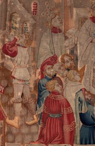 Historien om Saint Piat og Saint Eleuthère, Scene 6 Detalj midt. Dåpsscene, folk bistår. av Unknown artist