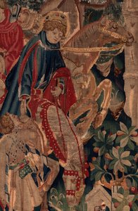 Historien om Saint Piat og Saint Eleuthère, scene 8, detaljsenter. Ryttere. av Unknown artist