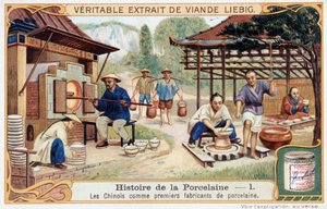 Porselens historie: kineserne som de første produsentene av porselen - Liebig-kromolitografi av Unknown artist