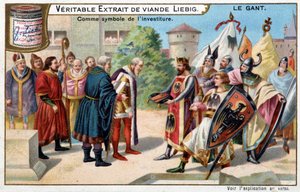 Hanskens historie: hansken som et symbol på investituren - Liebig-kromolitografi av Unknown artist