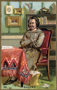 Honoré de Balzac (1799 - 1850) på kontoret hans. 1800-talls kromolitografi. av Unknown artist