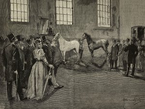 Hesteauksjon i Tattersall, Storbritannia, gravering fra L#39;Illustrazione Italiana, år XXI, nr. 21, 27. mai av Unknown Artist