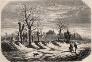 House of George Sand (1804-1876) (Aurore Dupin), baronesse Dudevant til Nohant Vic (Nohant-Vic) i Indre (36). Gravering i “Le Monde illustrious”” fra 1857. Privat samling. av Unknown artist
