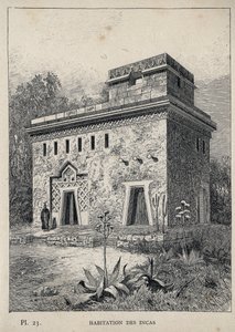 Housing of the Incas - gravering av 1889 i "History of human habitation at the Universal Exhibition of 1889, by Mr Charles GARNIER - Librairie centrale des beaux-arts Paris 1889 av Unknown artist