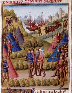 Hvordan romerne forlater provinsene i sitt imperium Miniatyr fra "" romersk historie"" (Ad urbe condita) av Tite Live (59 f.Kr.-17 e.Kr.) (Titus Livius), oversatt av Pierre Bressuire (ms. 310) 1450-1500 Chantilly, Musee Conde av Unknown artist