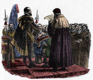 Hugh Capet avlegger suverenens ed - Hugues Capet (ca. 941-996) konge av frankerne, uttalte suverenens ed i 987 -1882 av Unknown artist