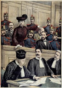 Humbert-saken: rettssaken mot Therese Humbert (1856-1918), representert av en fransk kjeltring, som utga seg for å være arven til en amerikansk millionær. 1903 Privat samling av Unknown artist