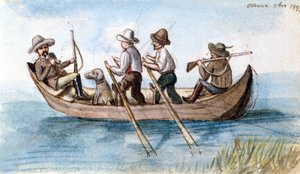 Jegere i merregårdene. Tegning av Unknown artist