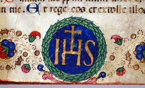 IHS kristent symbol hvis betydning er Jesus. 1400-talls manuskript. av Unknown artist