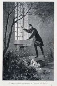 Jeg gikk i går kveld og skrapte i vinduet, illustrasjon i Conan Doyles "The Permiers Exploits of Sherlock Holmes". Sd. rundt 1890 av Unknown artist