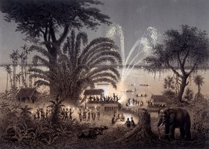 Belysning av elven under festivalen i Bassac, Siamese Laos. I "" Atlas over letereisen i Indokina utført i årene 1866-1868"" publisert under ledelse av F. Garnier 1873. av Unknown artist