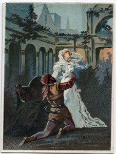 Illustrasjon av "" Ernani" av den italienske komponisten Giuseppe Verdi (1813 - 1901), akt 2, scene IV opera opprettet i 1844 etter tragedien "" Hernani"" av Victor Hugo. Kromolitografi fra slutten av 1800-tallet. av Unknown artist
