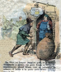 Illustrasjon fra slutten av 1800-tallet for eventyret av HC Andersen (1805-1875) "Store Claus og Lille Claus" (Klaus). Privat samling. av Unknown artist