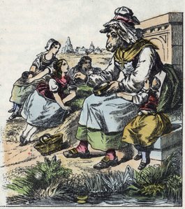 Illustrasjon av fortellingen "Good Mom Sheep"". I "" Fortellinger fra hjemmet for de minste"". Anonym gravering fra 1800-tallet. av Unknown artist