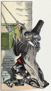 Illustrasjon av eventyret "Den forferdelige Raminagrobis og musene""" tegner fabler av Jean de la Fontaine. I "" Fortellinger fra hjemmet for de minste"". Anonym gravering fra 1800-tallet. av Unknown artist