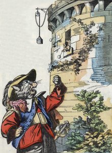 Illustration of the tale “The terrible Raminagrobis and the mice””” character draws fables by Jean de la Fontaine. In “” Tales from the home for the little ones””. Anonymous engraving of the 19th century. av Unknown artist