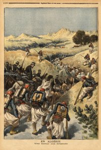 I Algerie, en bataljon organisert av en hel bataljon av Zouaves, forsterket av kavaleriet, for å fange Areski ben Bashir, tre ganger dømt til døden av domstolen i Alger. Gravering i "" Le petit journal"" 23.12.1893. Selvas samling. av Unknown artist