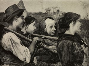 I markene, maleri av Egisto Ferroni (1835–1912), gravering av F. Cantagalli fra et fotografi av G. Brogi fra L#39;Illustrazione Italiana, år XXI, nr. 9, 4. mars av Unknown Artist