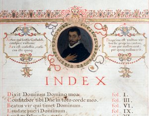 Indeksside med portrett av Giovanni Giacomo Gastoldi av Unknown artist