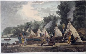 Indian Camp; i "Reiser gjennom Canada", av George Heriot, red. London av Unknown artist
