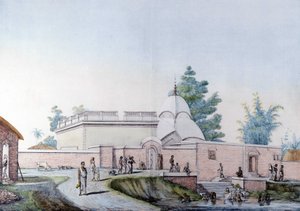 Indisk kultur og sivilisasjon: Bad i elven Hooghly i Calcutta (eller Kolkata), India. Gravering 1808. av Unknown artist