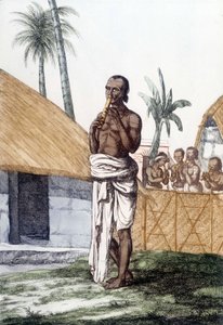 Indisk kultur og sivilisasjon: musiker som spiller bansuri-fløyte, tradisjonelt musikkinstrument, India. Gravering 1808. av Unknown artist