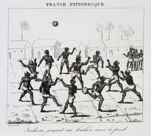 Indianere (Sør-Amerika) som spiller ball med foten av Unknown artist