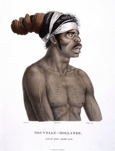 Urbefolkningen Cour-Rou-Bari-Gal fra New Holland - i "" Discoveries to the Southern Lands"" av herrerne Lesueur og Peer av Unknown artist